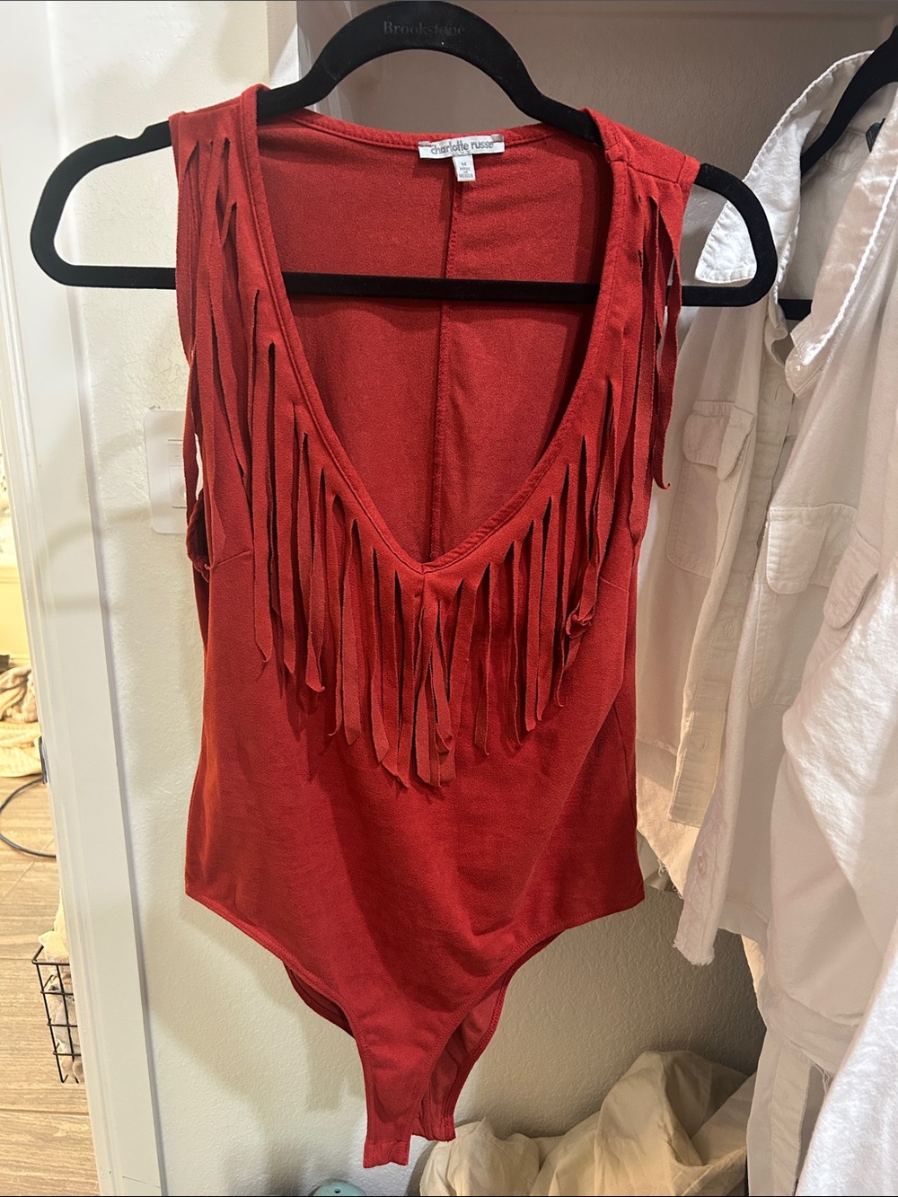 Charlotte Russe Red Fringe Sleeveless Bodysuit